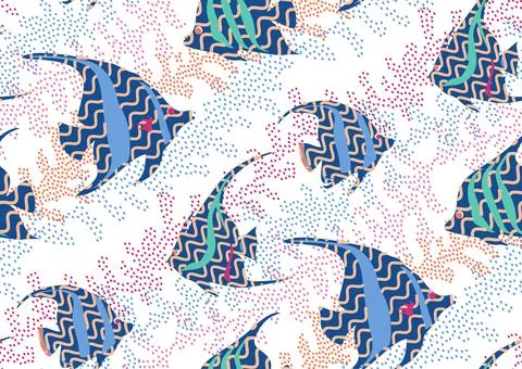 Halfdrop pattern with interwined seaweed abstract floral design elements. Trendy イラスト素材