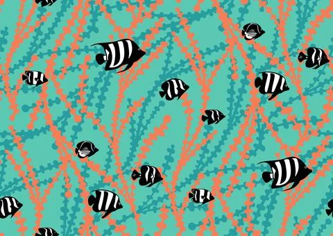 Halfdrop pattern with interwined seaweed abstract floral design elements. Trendy イラスト素材