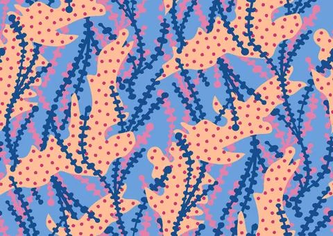 Halfdrop pattern with interwined seaweed abstract floral design elements. Trendy Stock Illustration