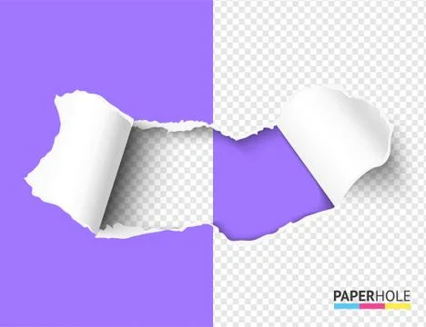 Halfed blank teared paper hole with rip edges on transparent background for Stock Illustration
