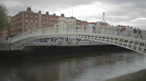 Halfpenny bridge Dublin Stock Footage 36142315