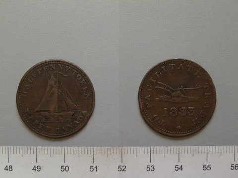 Halfpenny Token Sloop from Upper Canada. Mint: Board of Revenue Copyright:... Stock Photos