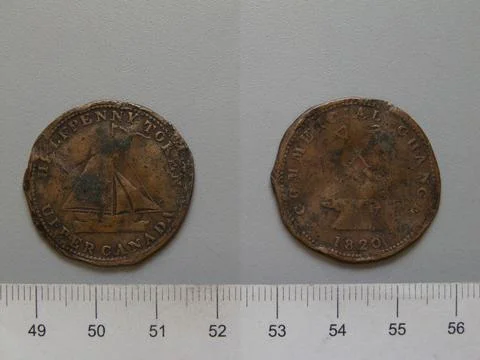 Halfpenny Token Sloop from UpperCanada.  Mint: Unknown Stock Photos
