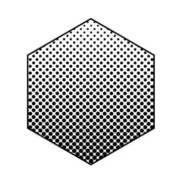 Halftone abstract design element. Halftone dots in a hexagon border. Stock Illustration