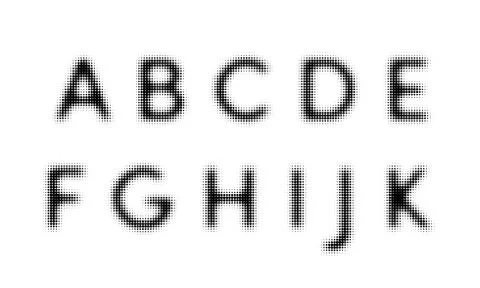 Halftone alphabet font vector dot letters Illustrazione stock