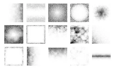 Halftone and grain textures set with various patterns Stock Illustration