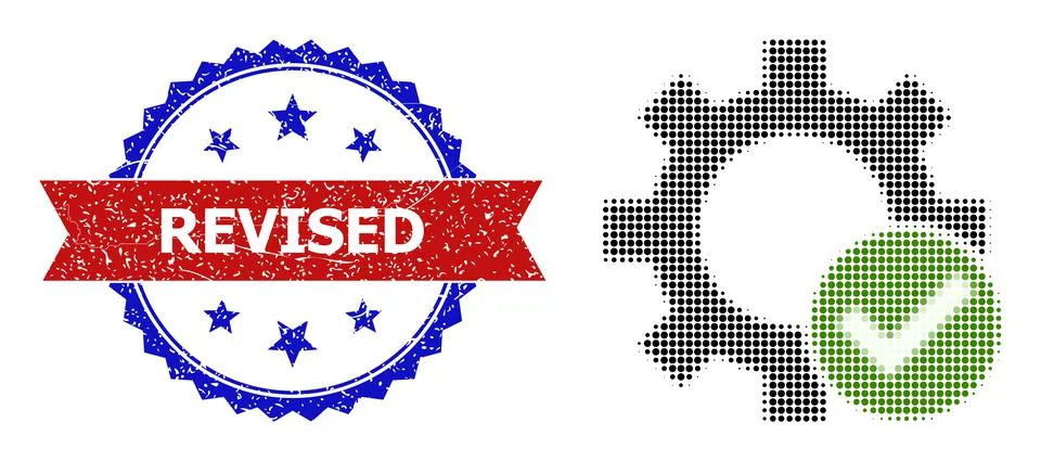 Halftone Apply Settings Icon and Distress Bicolor Revised Seal Stock Illustration