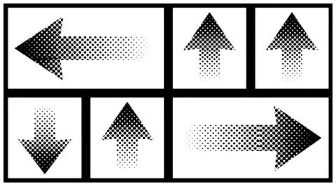 Halftone Arrow Icons Gradient Dotted Arrowhead Graphic Design Set Stock Illustration