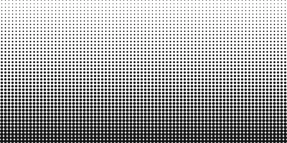 Halftone background from black dot circles of different size. Row from roun.. Illustrazione stock