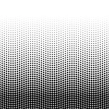 Halftone background of dots in wavy arrangement. Black-white bottom-top gradient Stock Illustration