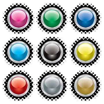 Halftone bevel button Collection of buttons with silver bevel and black ha... Stockfoto's