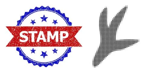 Halftone Bird Step Icon and Unclean Bicolor Stamp Stock Illustration