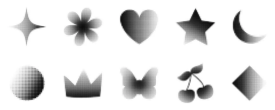 Halftone black elements collection. Stock Illustration