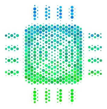 Halftone Blue-Green Asic Processor Icon Stock Illustration
