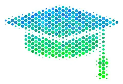 Halftone Blue-Green Graduation Cap Icon Stock Illustration