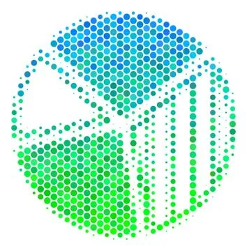 Halftone Blue-Green Pie Chart Icon Stock Illustration