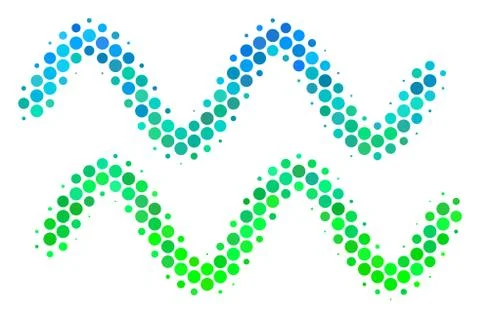 Halftone Blue-Green Sinusoid Waves Icon Stock Illustration