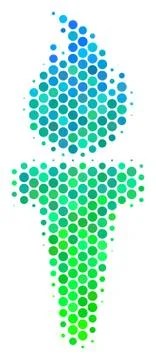 Halftone Blue-Green Torch Fire Icon 스톡 일러스트