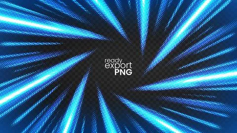 Halftone Blue Rays Zoom in Motion Effect, Swirl Light Color Trails, PNG Rea.. Stock Illustration