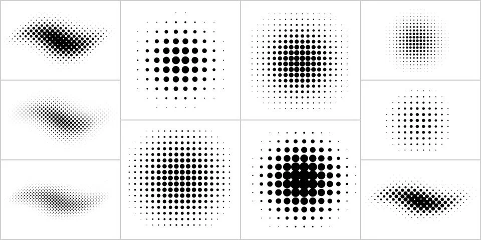 Halftone brush, dots curved pattern. Grunge dotted  half tone. Vector Stock Illustration