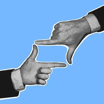 Halftone Business Hands Frame Gesture Blue Illustration Illustrazione stock