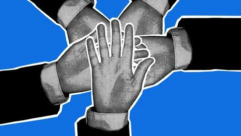 Halftone Business Hands Stacking Unity Teamwork Illustration Stock Illustration