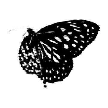 Halftone butterfly. Collage design element in trendy magazine style. Vector.. Illustrazione stock