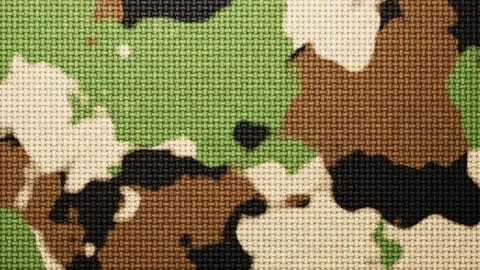 Halftone camouflage fabric texture animating in a seamless loop Stock Footage 347198324