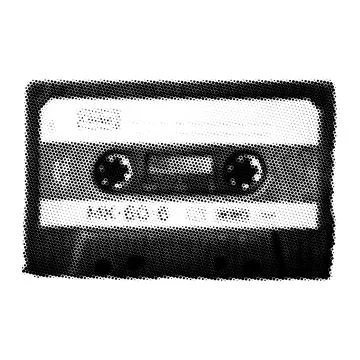 Halftone Cassette. Collage design element in trendy magazine style. Vector il Illustrazione stock