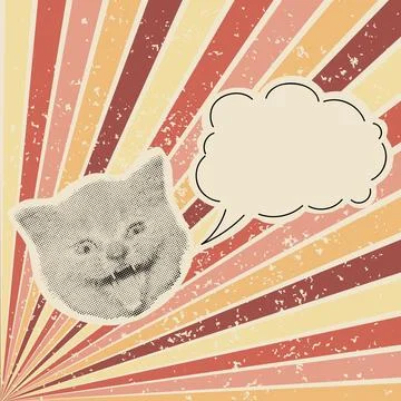 Halftone Cat Head Speech Bubble Groovy Background 库存插图