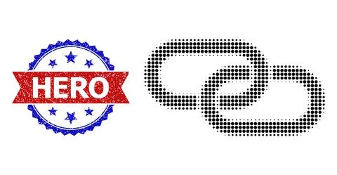 Halftone Chain Element Icon and Textured Bicolor Hero Seal Illustrazione stock