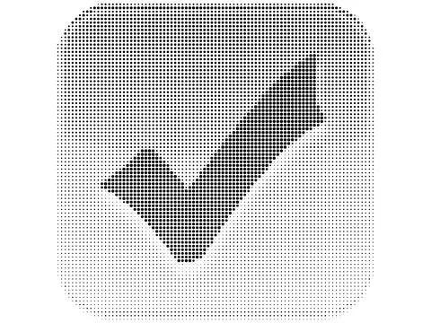 Halftone check mark inside rounded square vector graphic black and white do.. Stock Illustration