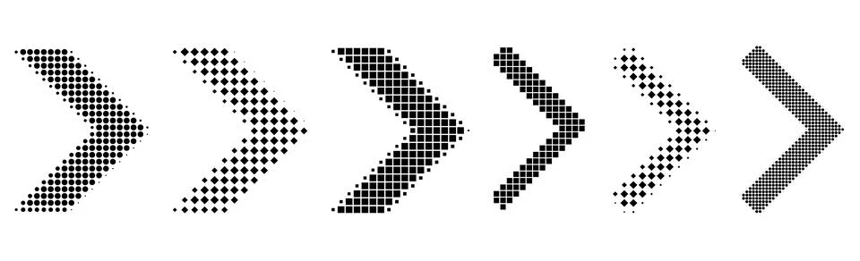 Halftone chevron pointers collection, Dotted chevron arrow graphics set, Fadi Illustrazione stock