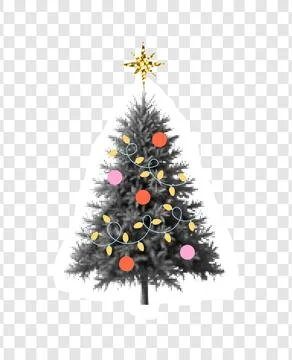 Halftone Christmas tree with decorations isolated on transparent background Illustrazione stock
