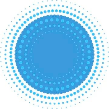 Halftone circle in blue with concentric dots and copy space. Stock Illustration