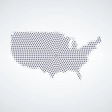 Halftone circle centered USA Map. Vector geographic map on a white background Stock Illustration