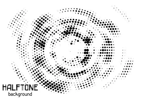 Halftone circle dotted background. Shape with radial energy. Random modern .. Stock Illustration