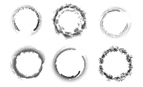Halftone Circle Frames. Abstract Dots Emblem Design Element for Graphic Desig Stock Illustration