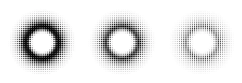 Halftone Circle Frames. Abstract Dots Emblem Design Element for Graphic Desig Stock Illustration