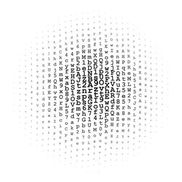Halftone circle made of letters and digits Stockillustratie