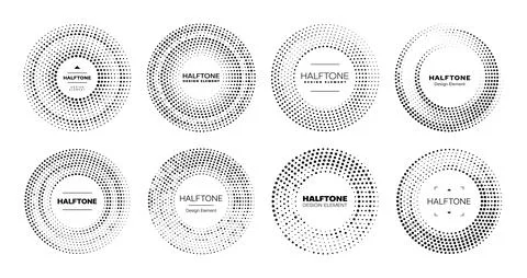 Halftone circle pattern borders and dotted frames Illustrazione stock