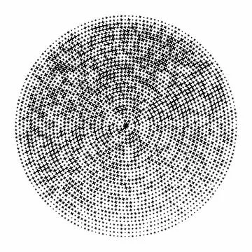 Halftone circle pattern. Concentric arrangement of black cross shapes on wh.. Stock Illustration