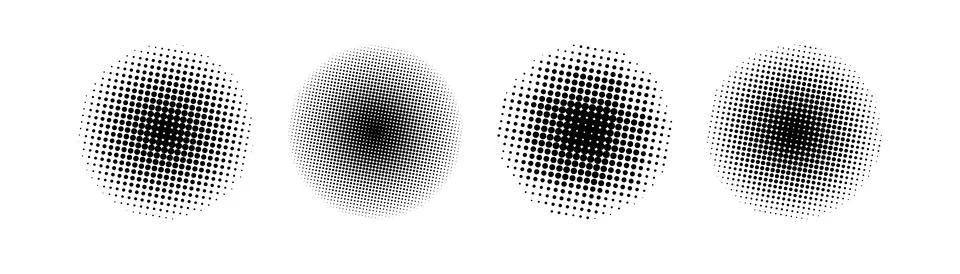 Halftone circle pattern set vector illustration, round dot gradient Stock Illustration