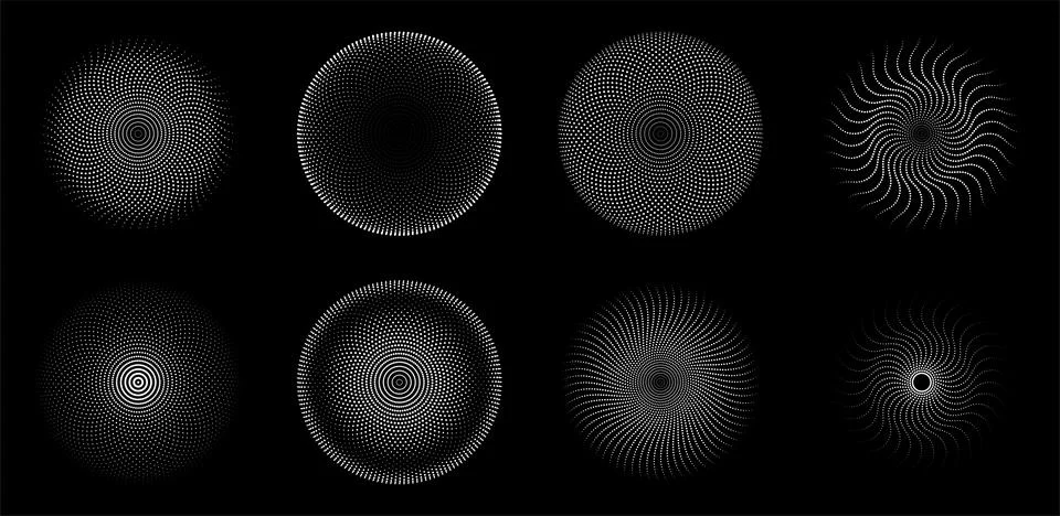 Halftone circles. Round otted frames set. Geometric dots gradient and pop art Stock Illustration