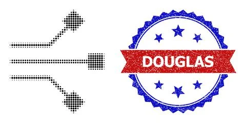 Halftone Circuit Nodes Icon and Scratched Bicolor Douglas Stamp Seal Illustrazione stock