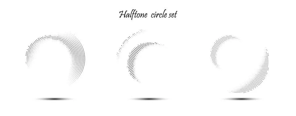 Halftone circular dotted frames set. Circle dots isolated on the white backgr Stock Illustration
