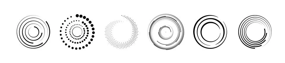 Halftone circular dotted frames set. Set of black thick halftone dotted speed Stock Illustration