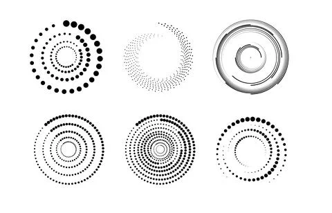 Halftone circular dotted frames set. Set of black thick halftone dotted speed イラスト素材