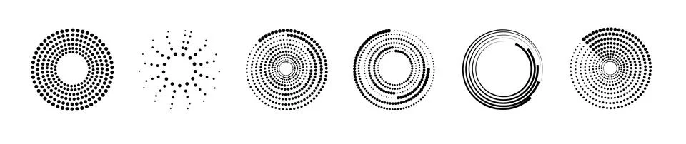 Halftone circular dotted frames set. Set of black thick halftone dotted speed イラスト素材