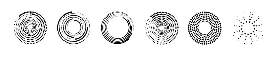 Halftone circular dotted frames set. Set of black thick halftone dotted speed イラスト素材